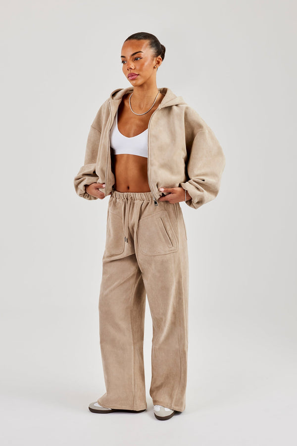 Suede Hooded Jacket and Trouser - Beige