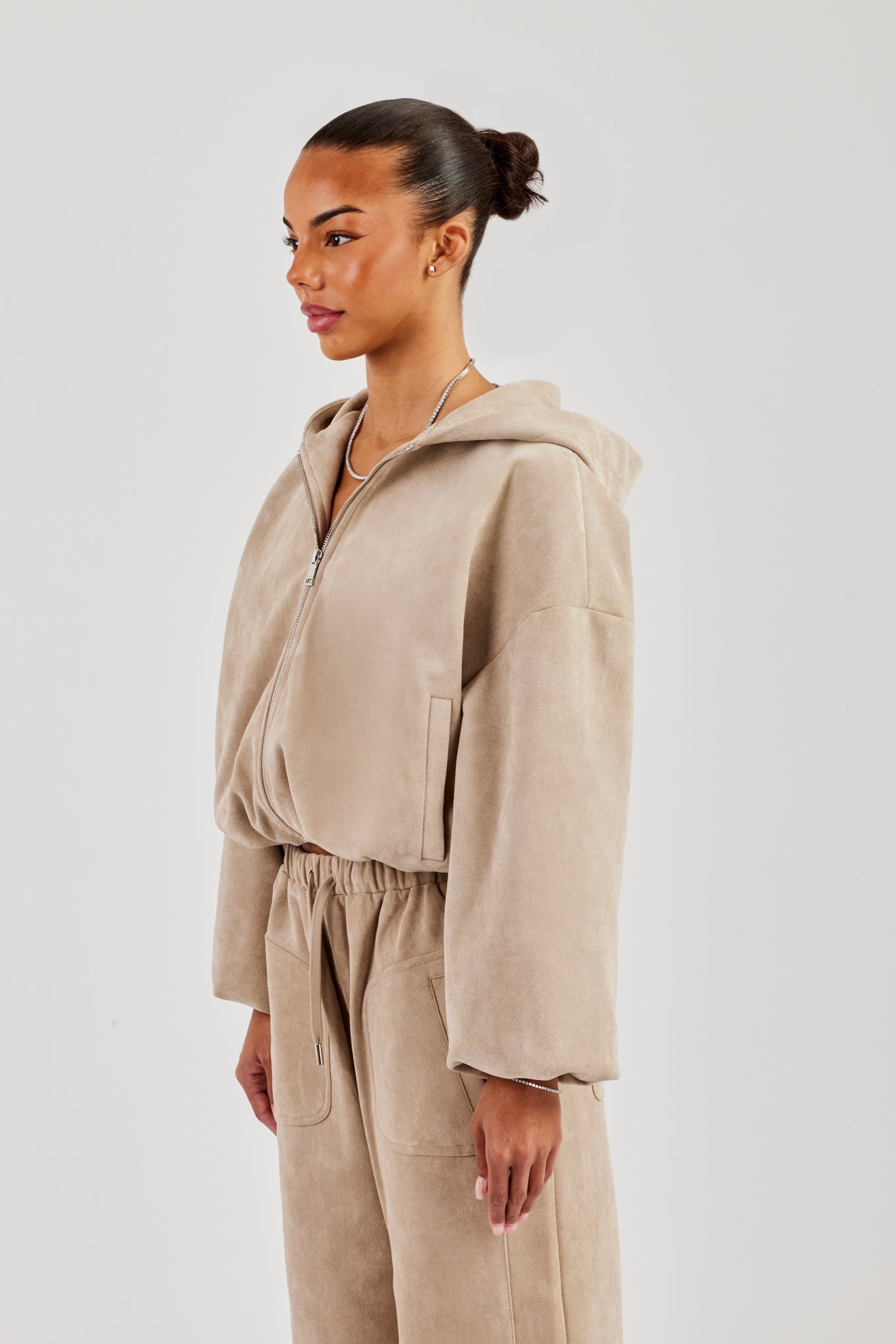 Suede Hooded Jacket - Beige