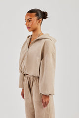 Suede Hooded Jacket - Beige