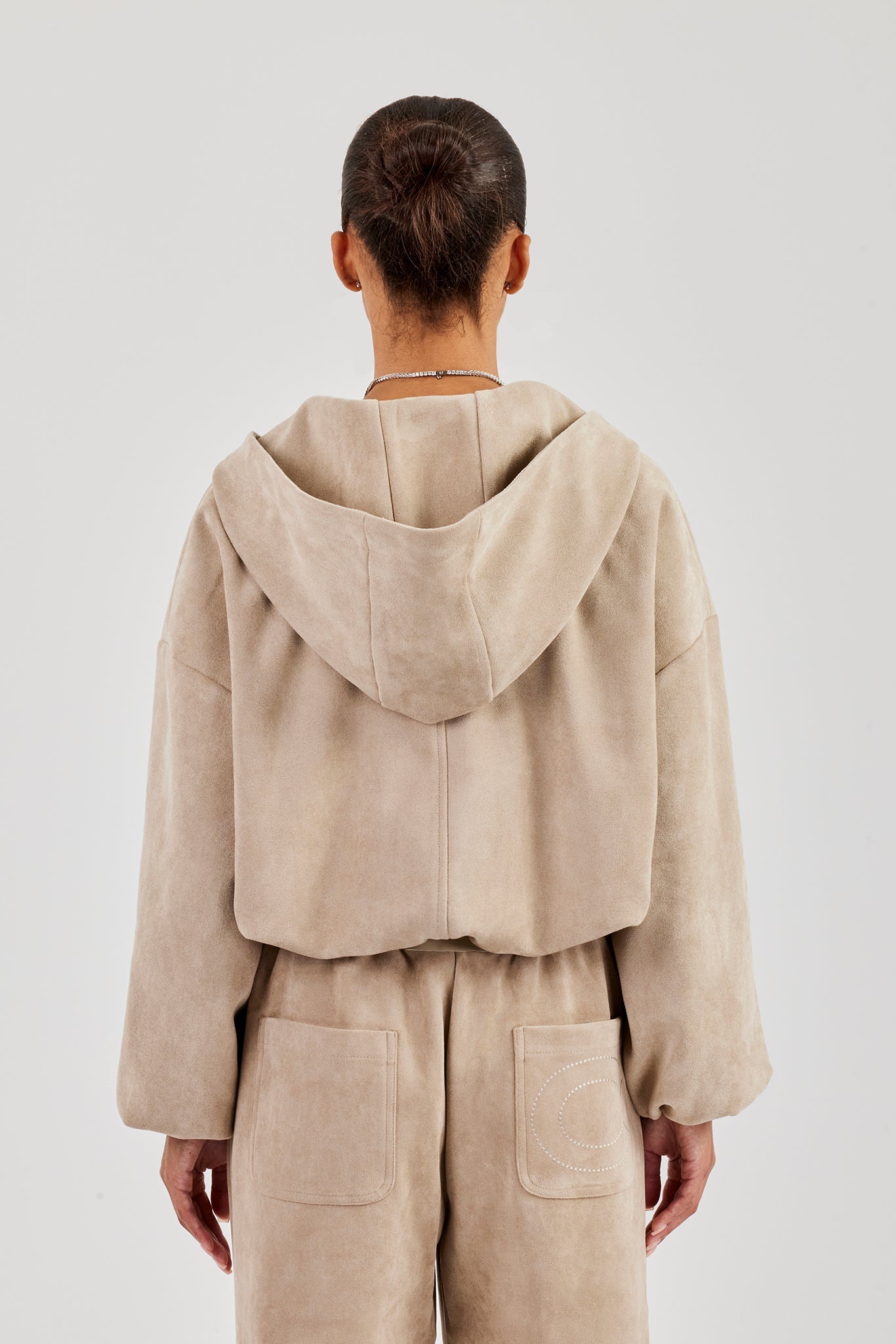 Suede Hooded Jacket - Beige
