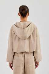 Suede Hooded Jacket - Beige