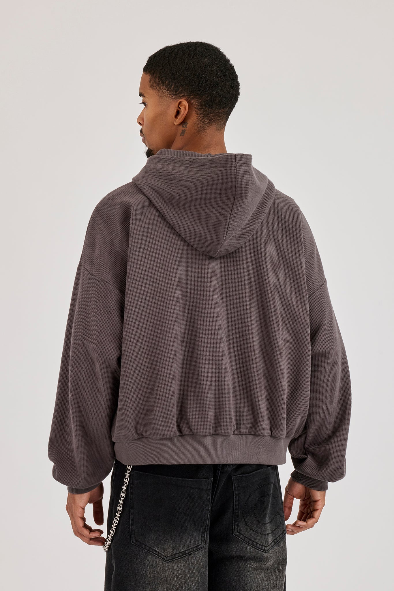 Waffle Logo Print Zip Hoodie - Charcoal
