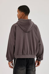Waffle Logo Print Zip Hoodie - Charcoal