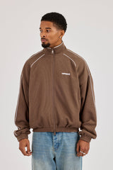 Waffle Funnel Neck With Piping - Brown