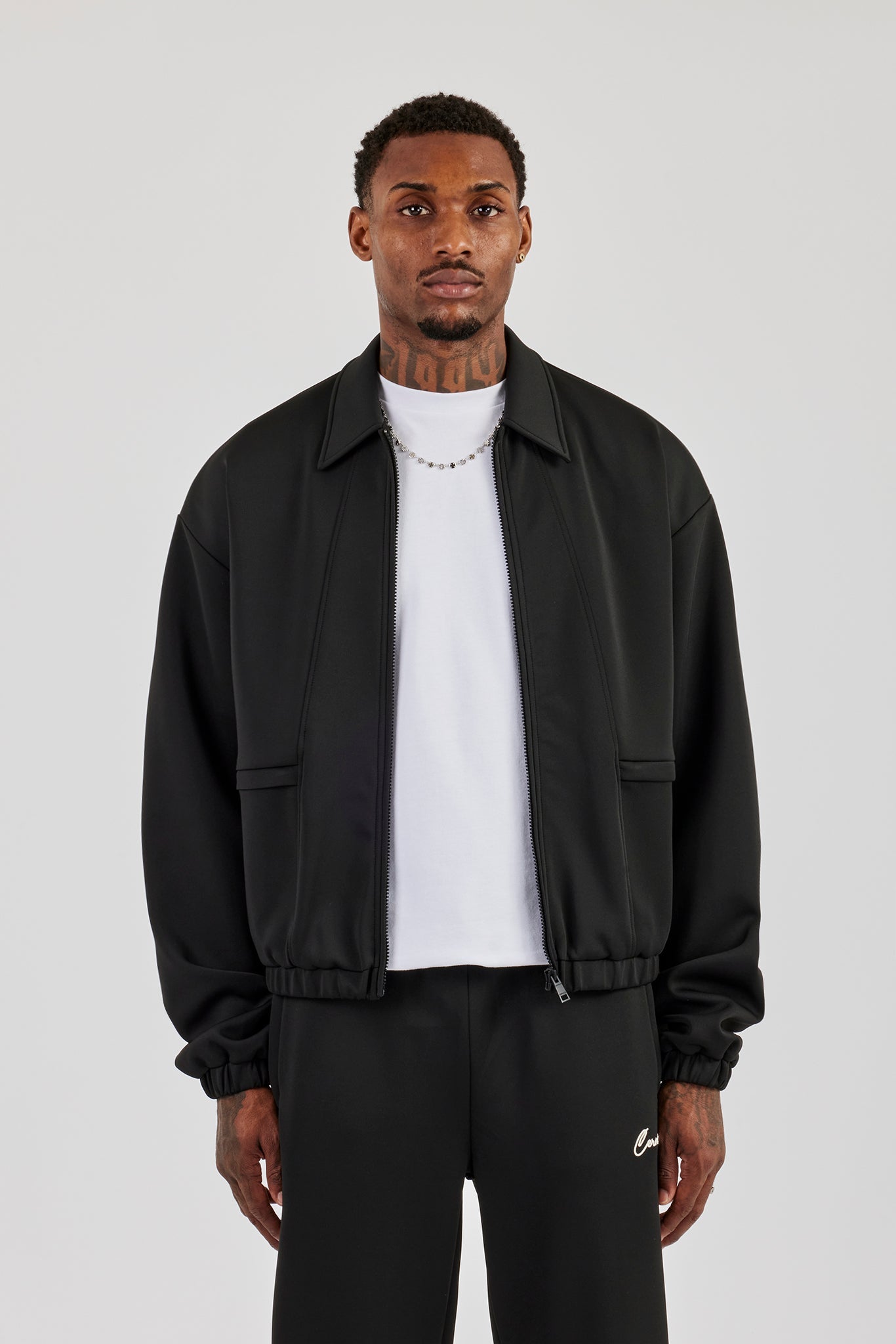 Poly Contrast Track Jacket - Black