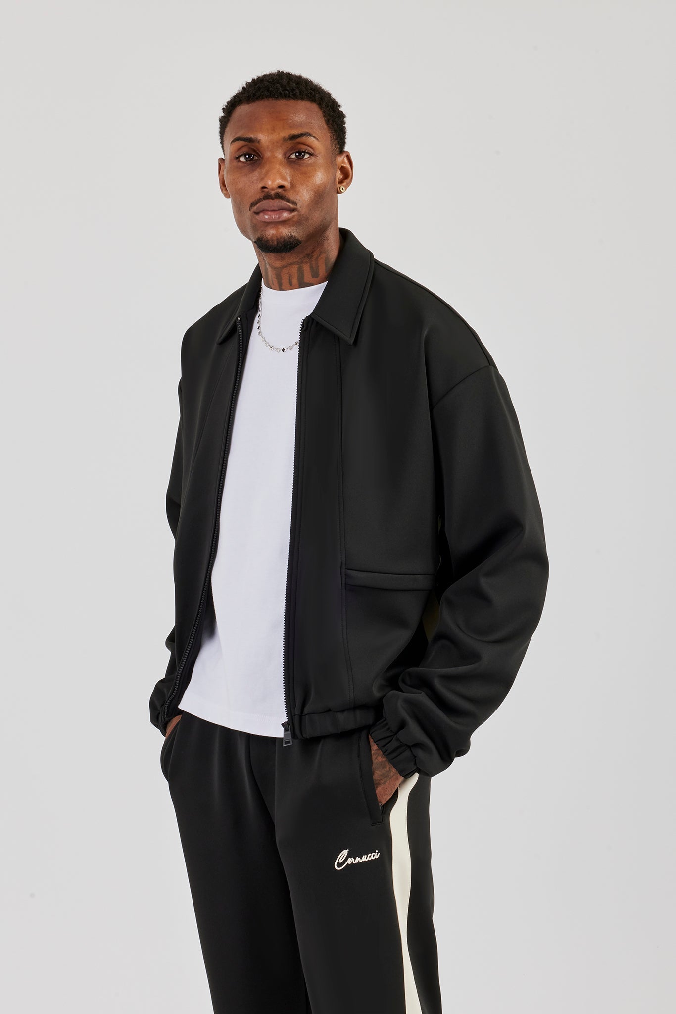 Poly Contrast Track Jacket - Black