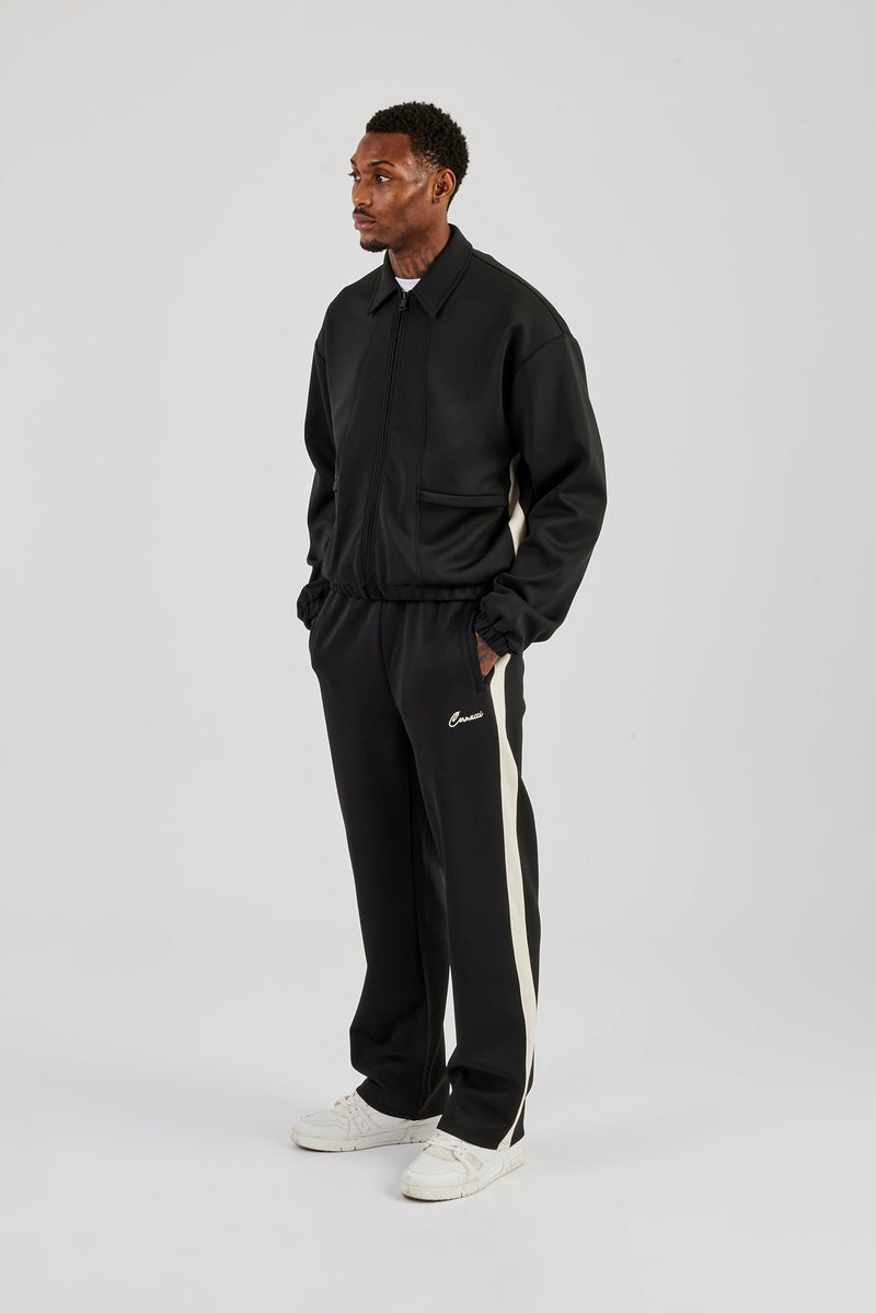 Poly Contrast Relaxed Trouser - Black