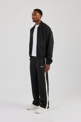 Poly Contrast Track Jacket & Relaxed Trouser- Black