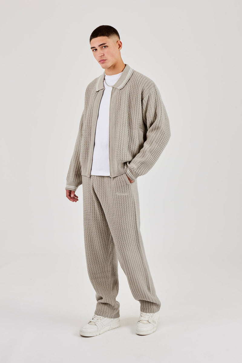 Knitted Sports Rib Jogger - Taupe
