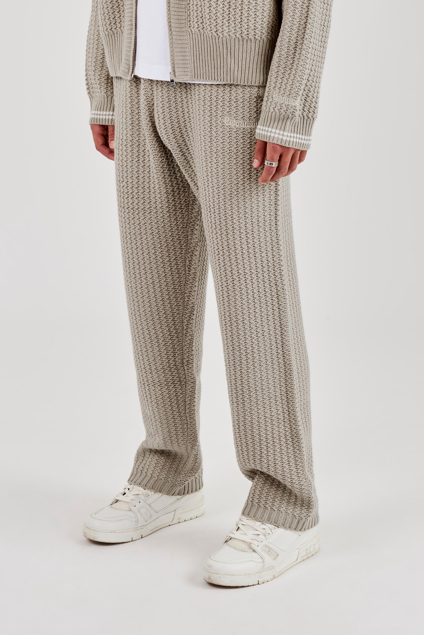 Knitted Sports Rib Jogger - Taupe