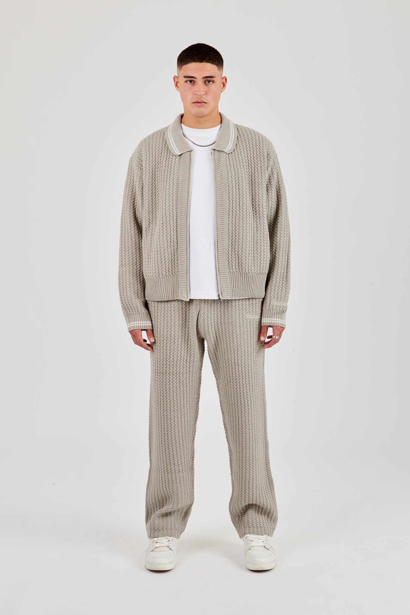 Knitted Harrington & Jogger - Taupe