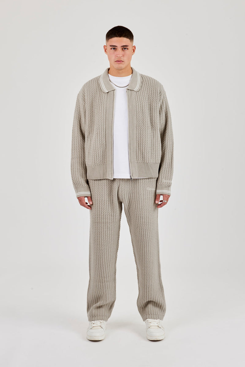 Knitted Harrington & Jogger - Taupe