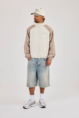 Nylon Panelled Windbreaker - Taupe