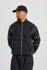 Nylon Piping Embroidered Track Jacket - Black