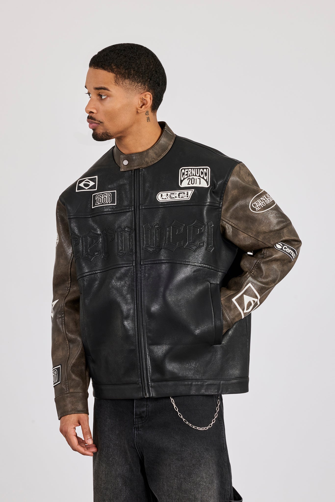 PU Applique Moto Jacket - Black | Mens Outerwear | Shop Jackets at
