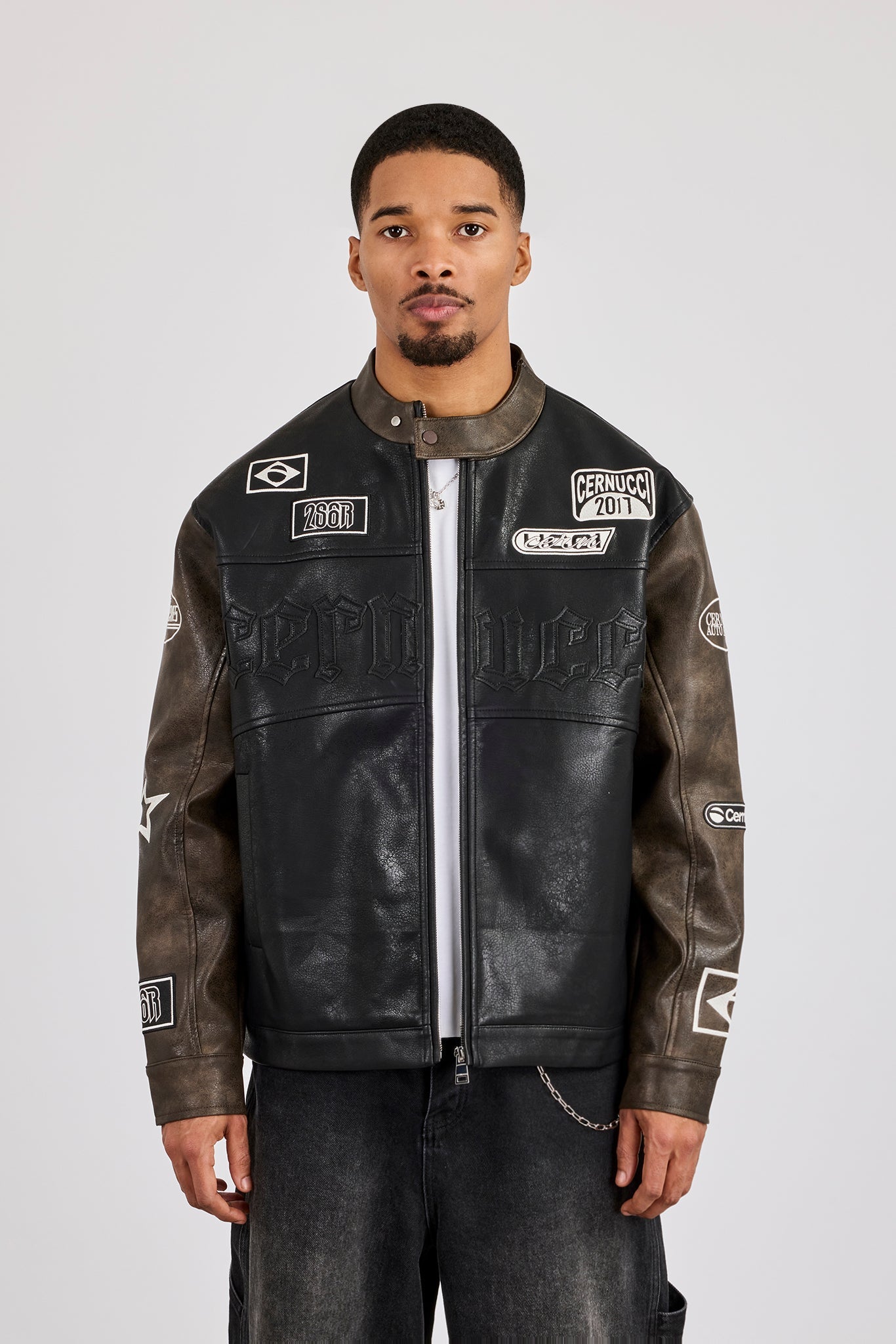 PU Applique Moto Jacket - Black | Mens Outerwear | Shop Jackets at