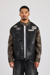 PU Applique Moto Jacket - Black