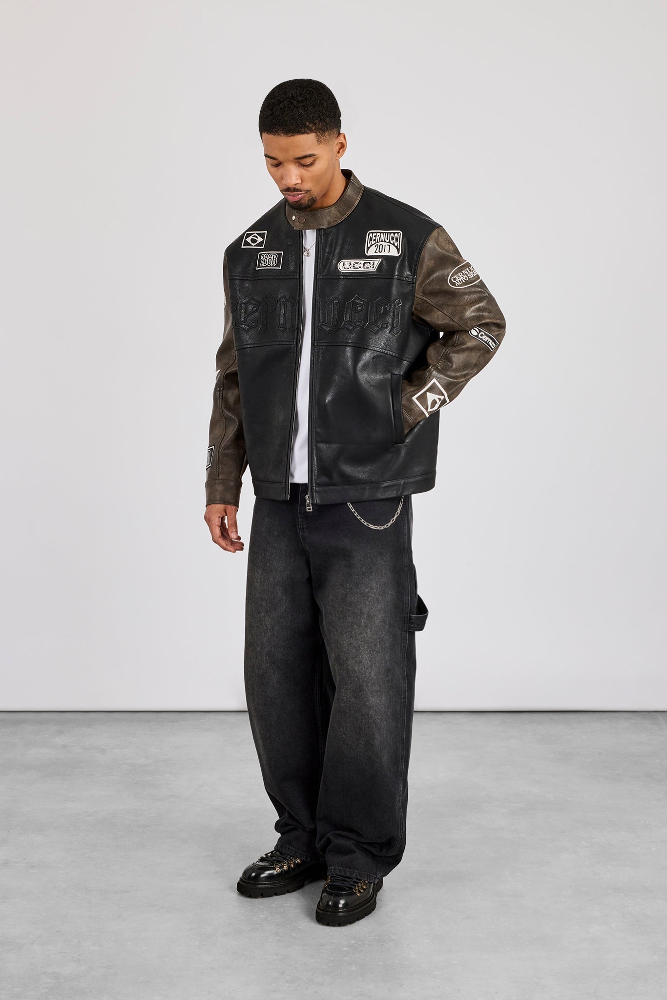 PU Applique Moto Jacket - Black