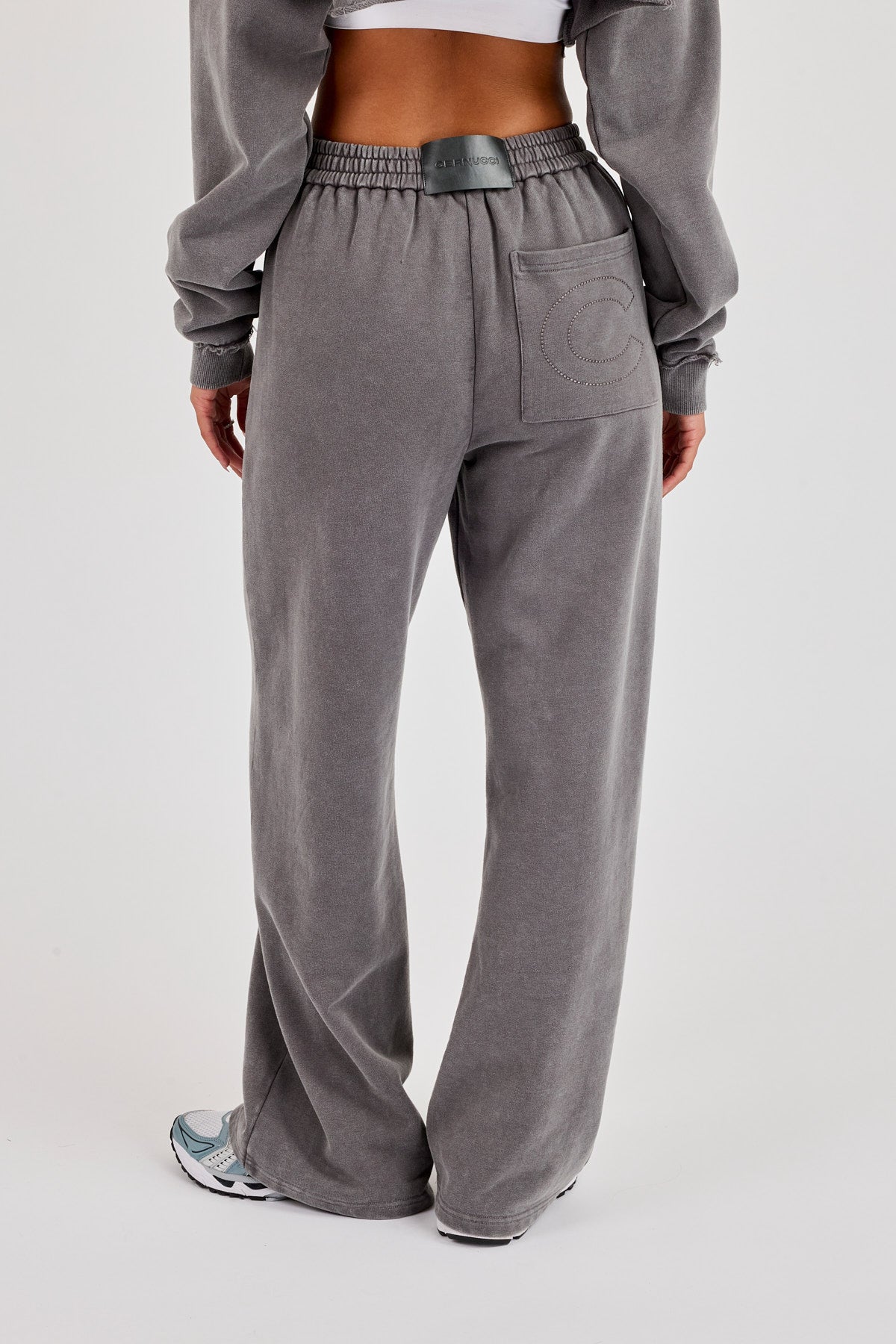 Washed Logo Wide Leg Jogger - Grey