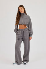 Washed Logo Wide Leg Jogger - Grey
