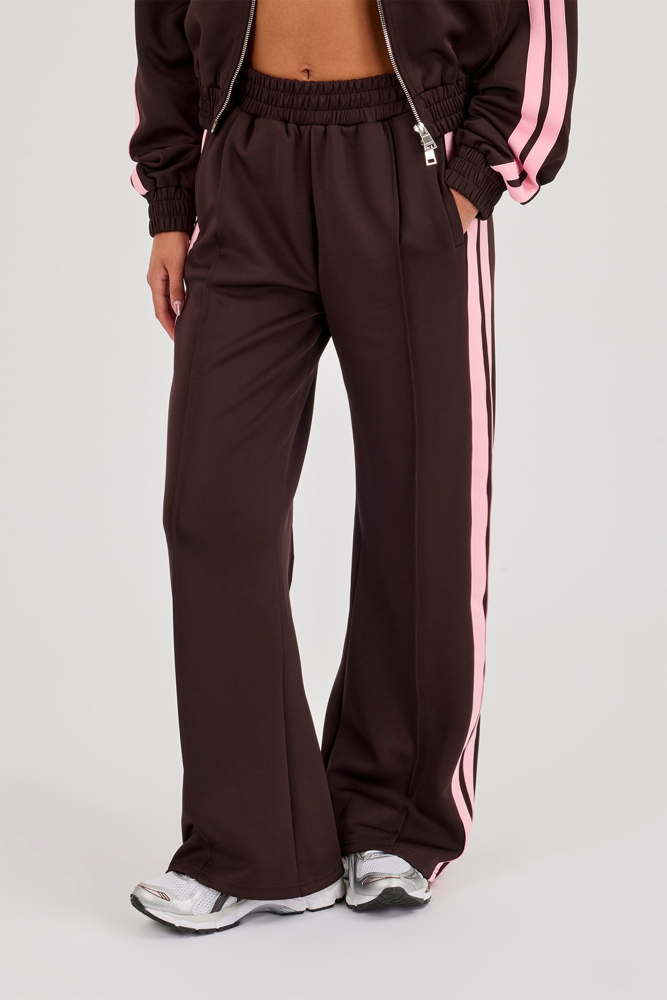Pink Taping Wide Leg Track Pant - Chocolate