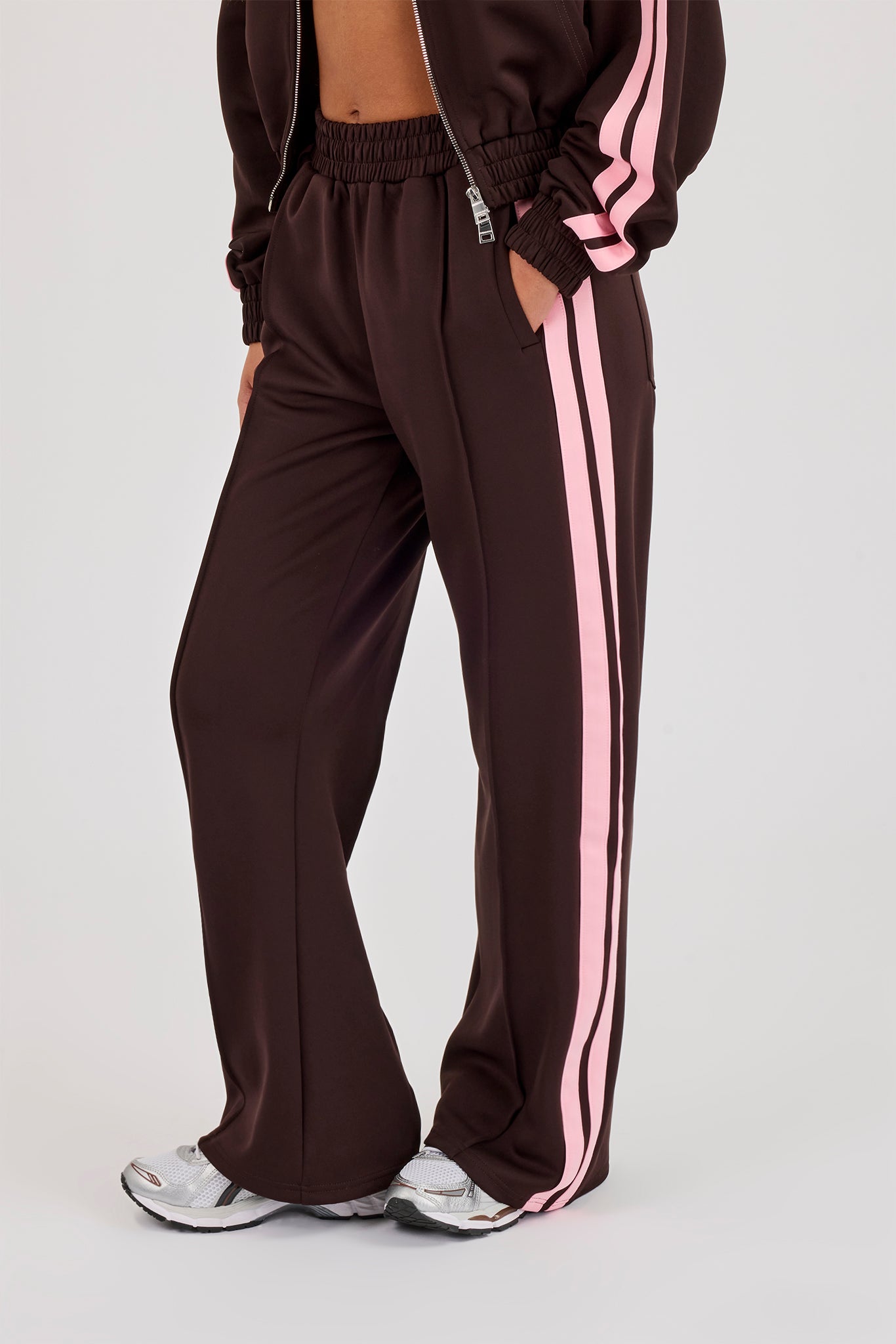 Pink Taping Wide Leg Track Pant - Chocolate