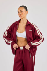 Funnel Neck Taping Track Jacket & Super Baggy Taping Pant - Burgundy