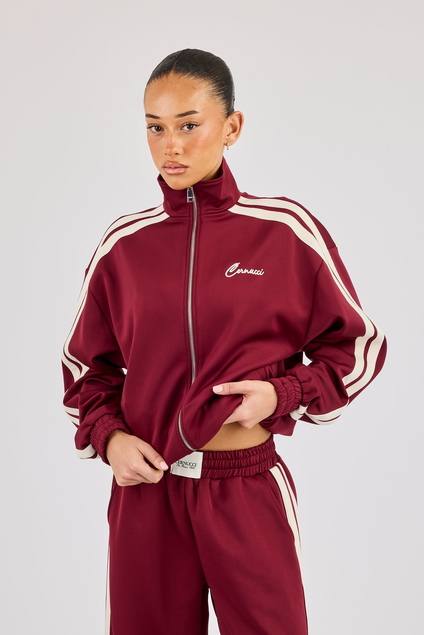Funnel Neck Taping Track Jacket - Burgundy
