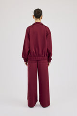 Funnel Neck Taping Track Jacket & Super Baggy Taping Pant - Burgundy