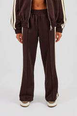Wide Leg Track Pant With Butter Yellow Taping  - Chocolate