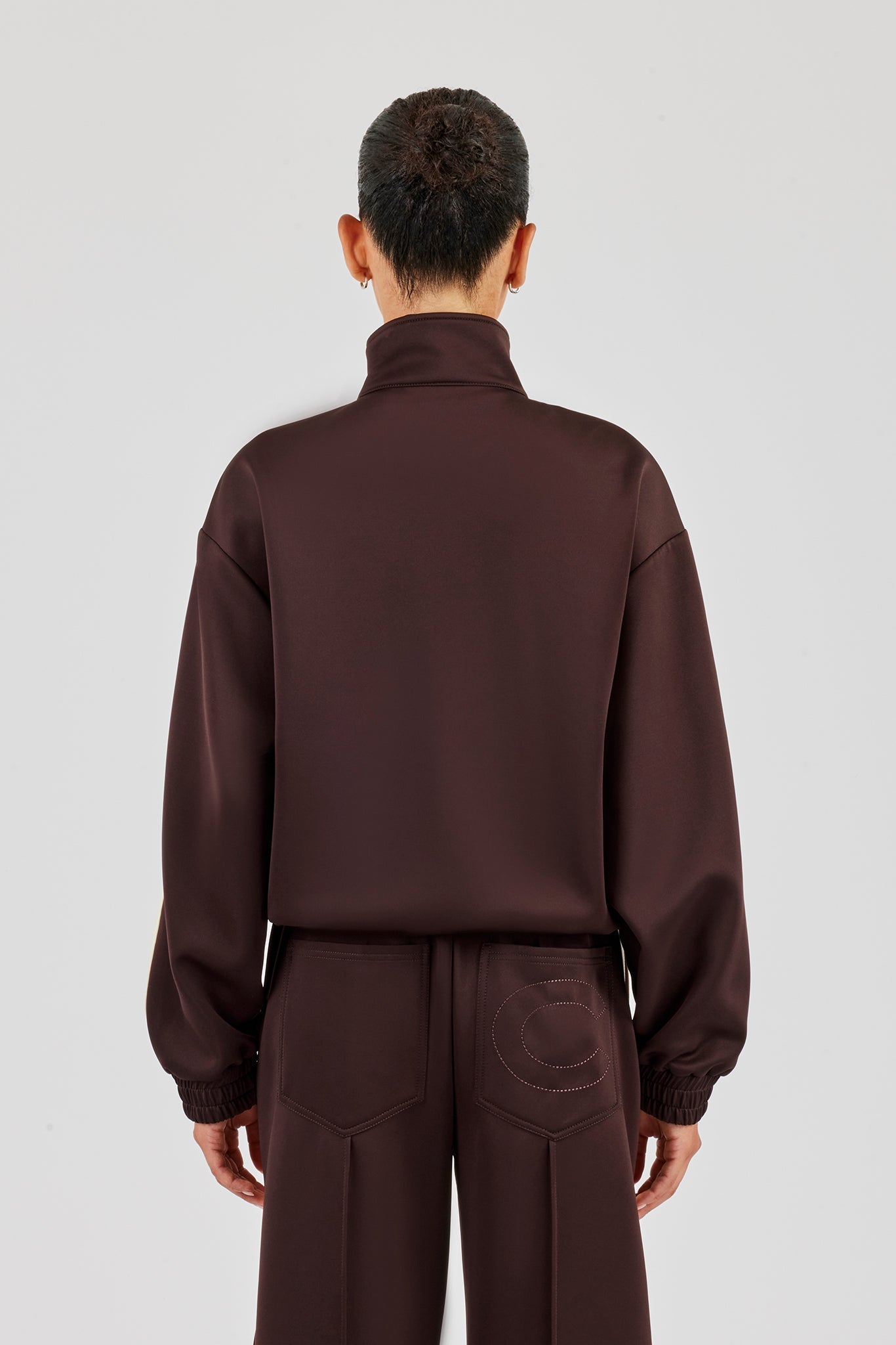 Funnel Neck Butter Yellow Taping Zip Through Track Jacket - Chocolate