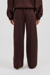 Wide Leg Track Pant With Butter Yellow Taping  - Chocolate