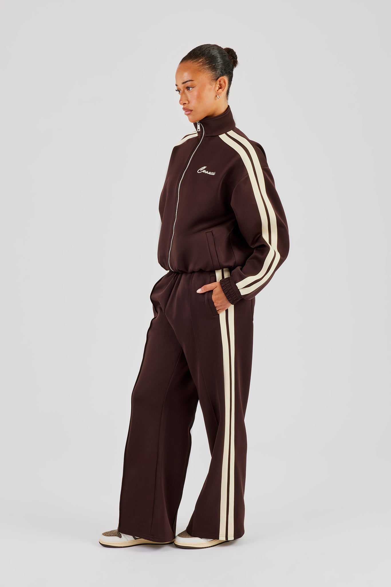 Funnel Neck Butter Yellow Taping Zip Through Tracksuit