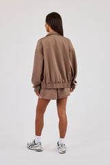 Funnel Neck Taping Zip Through Track Jacket & Taping Short - Taupe