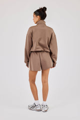 Funnel Neck Taping Zip Through Track Jacket & Taping Short - Taupe