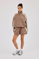 Funnel Neck Taping Zip Through Track Jacket & Taping Short - Taupe