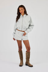 Suede Collared Bomber - Light Blue