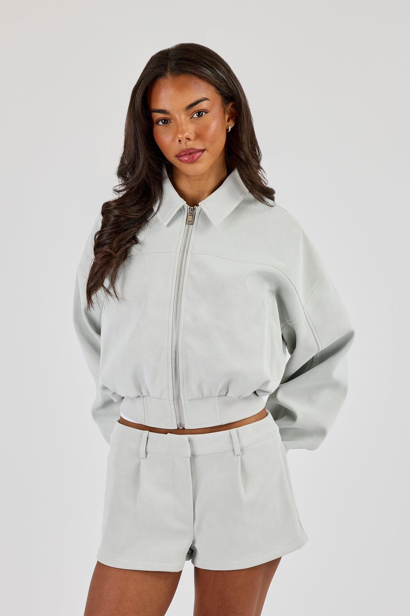 Suede Collared Bomber - Light Blue