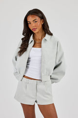 Suede Collared Bomber - Light Blue