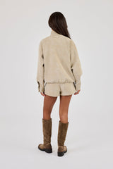 Suede Funnel Neck Jacket & Micro Short - Taupe