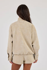 Suede Funnel Neck Jacket - Taupe