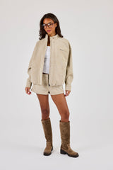 Suede Funnel Neck Jacket & Micro Short - Taupe