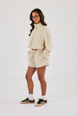 Stripe Nylon Funnel Neck Jacket & Short & Butter Yellow