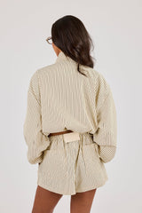 Stripe Nylon Funnel Neck Jacket - Butter Yellow