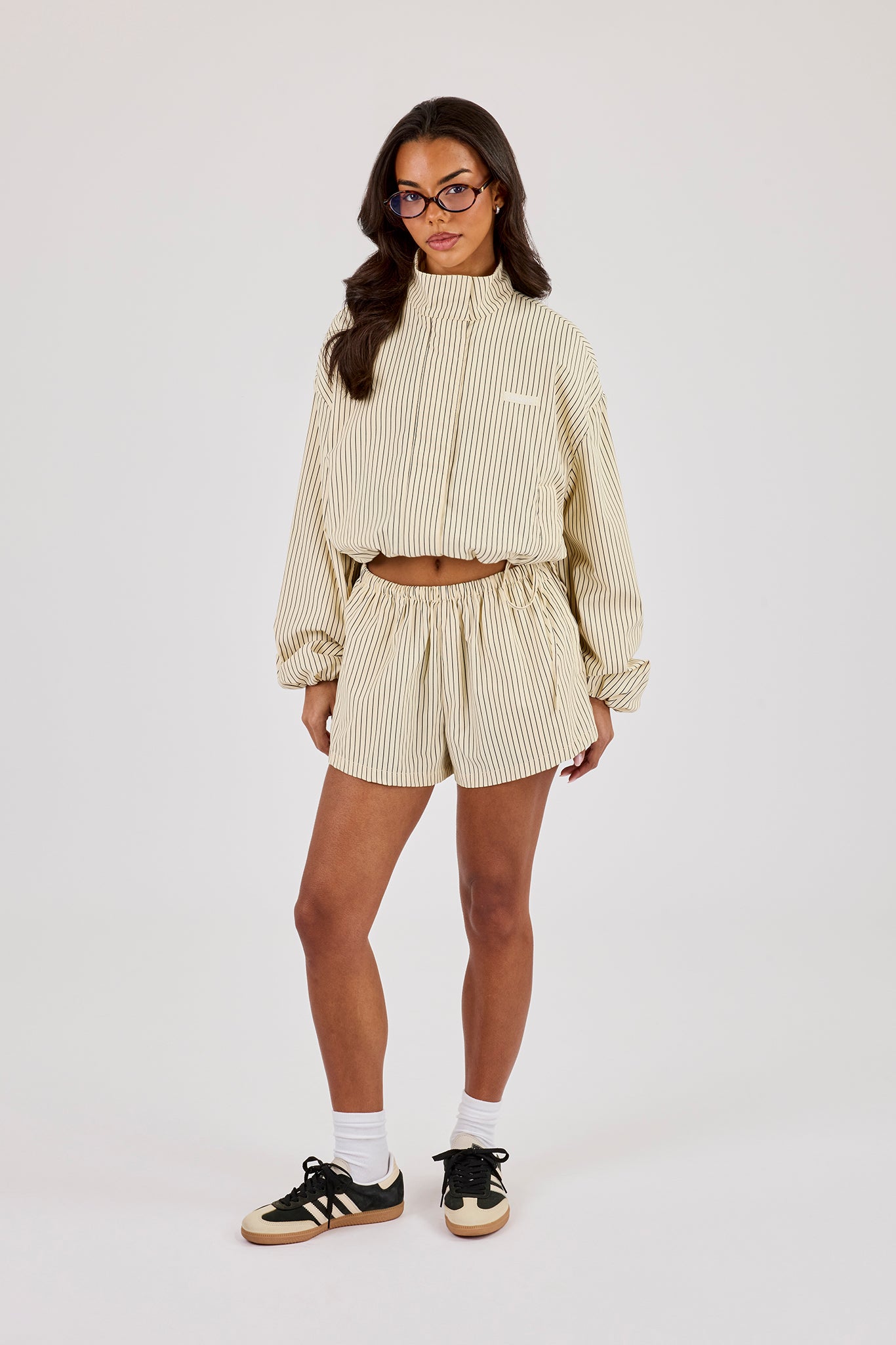 Stripe Nylon Funnel Neck Jacket & Short & Butter Yellow