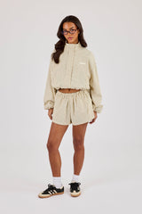Stripe Nylon Funnel Neck Jacket - Butter Yellow