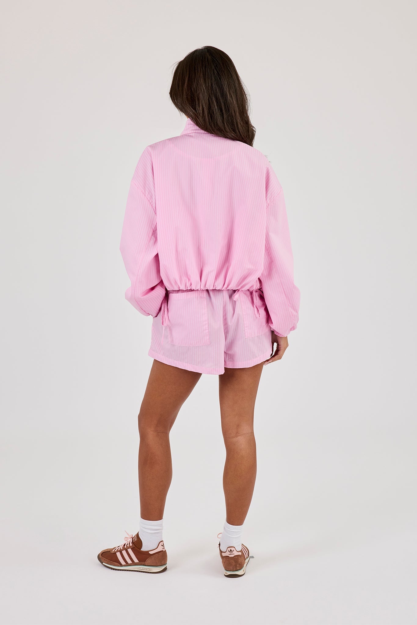 Stripe Nylon Funnel Neck Jacket & Short & Pink