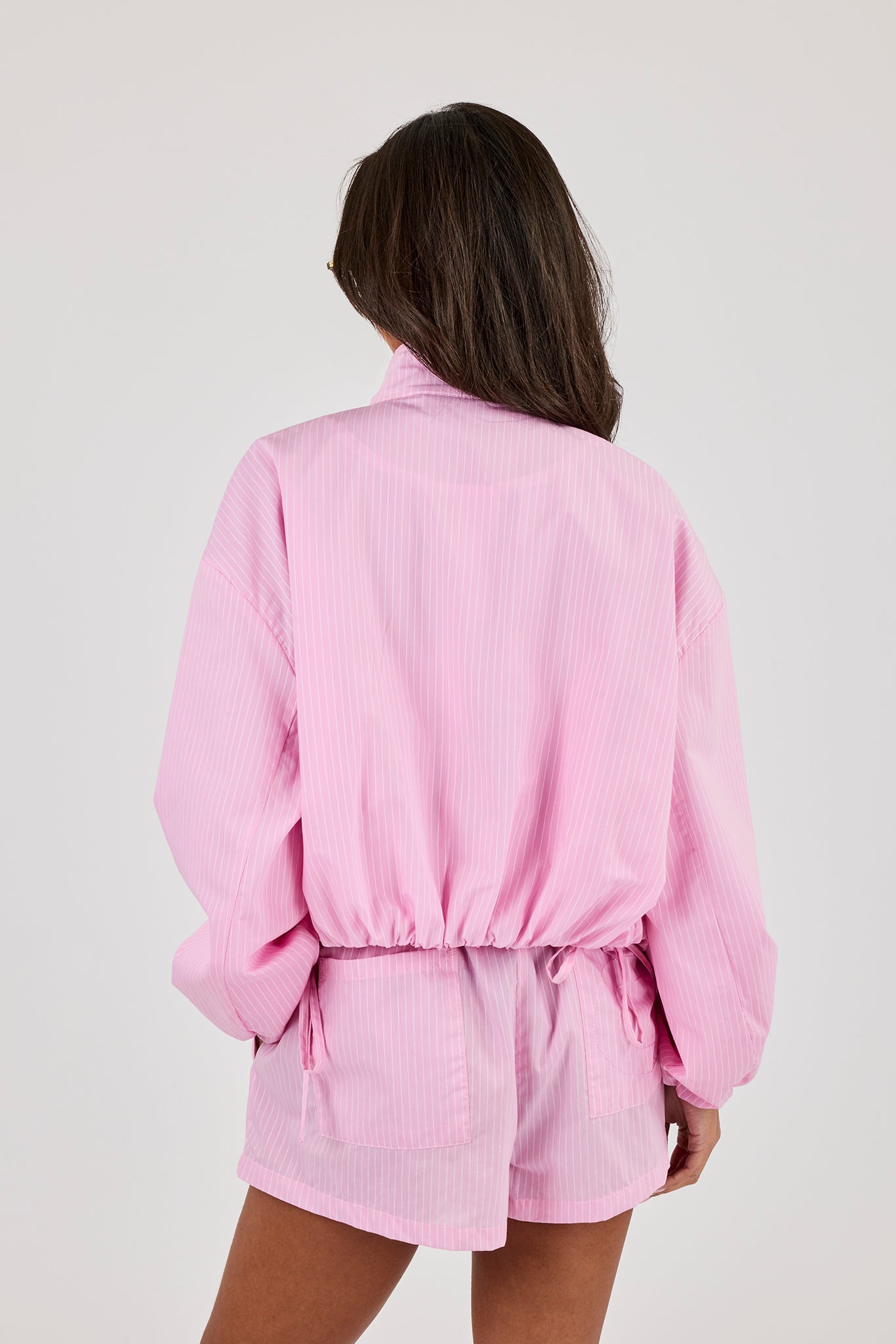 Stripe Nylon Funnel Neck Jacket - Pink
