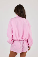 Stripe Nylon Funnel Neck Jacket - Pink