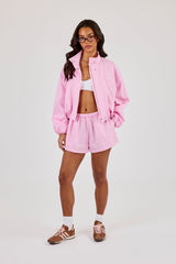 Stripe Nylon Funnel Neck Jacket & Short & Pink